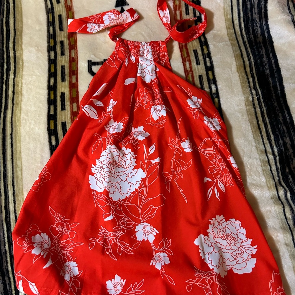 Red Floral Halter Blouse - Women's Sleeveless Top